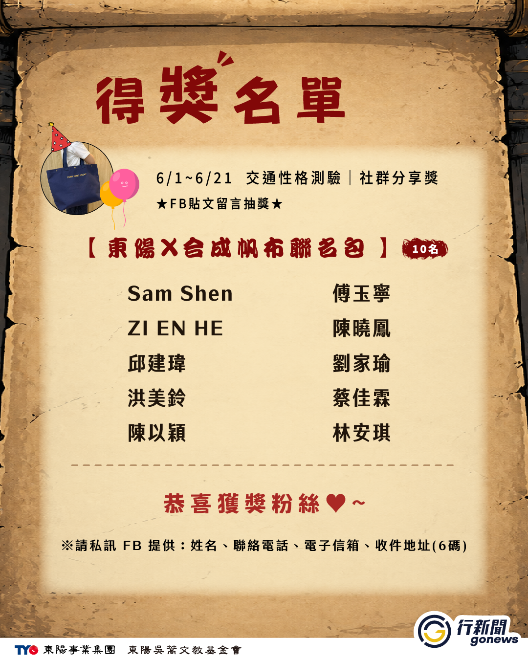2026 GoNews 交通性格測驗– 得獎名單 shequnfb bao go